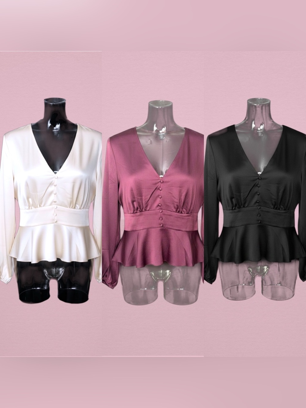 Express Women’s Button up V-Neck Peplum Blouse, side zipper